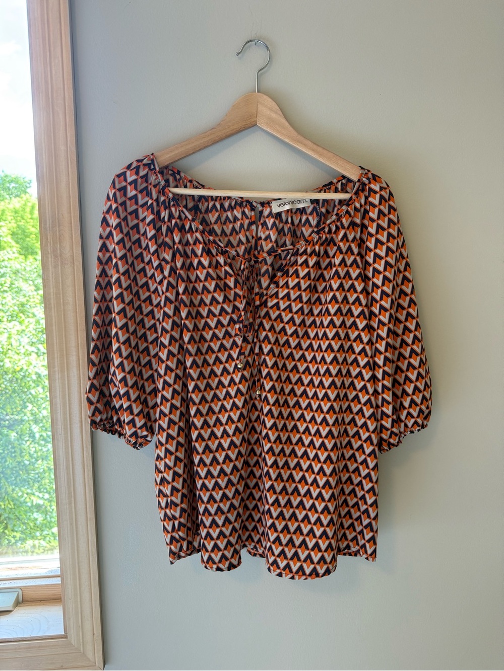 Veronica M Orange, Navy & Cream Geometric Boho Blouse